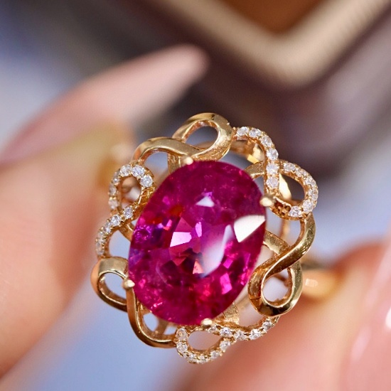 14k Gold 3.03 Ctw Natural Tourmaline & Diamond Ring