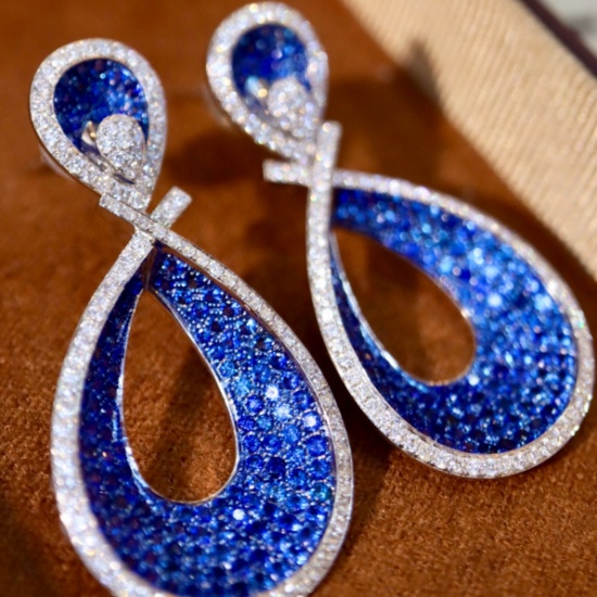 14k Gold 3.91 Ctw Natural Sapphire & Diamond Earrings