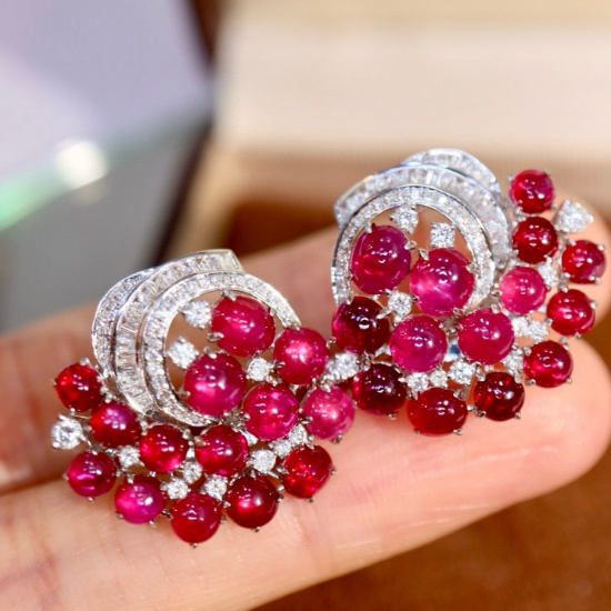 14k Gold 8.99 Ctw Natural Ruby & Diamond Earrings
