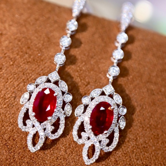 14k Gold 1.60 Ctw Vivid Red Natural Ruby & Diamond Earrings