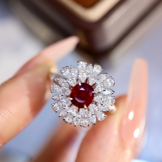 14k Gold 1.75 Ctw Vivid Red Natural Ruby & Diamond Ring