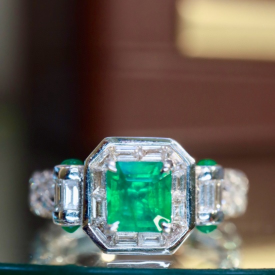 14k Gold 1.29 Ctw Natural Emerald & Diamond Ring