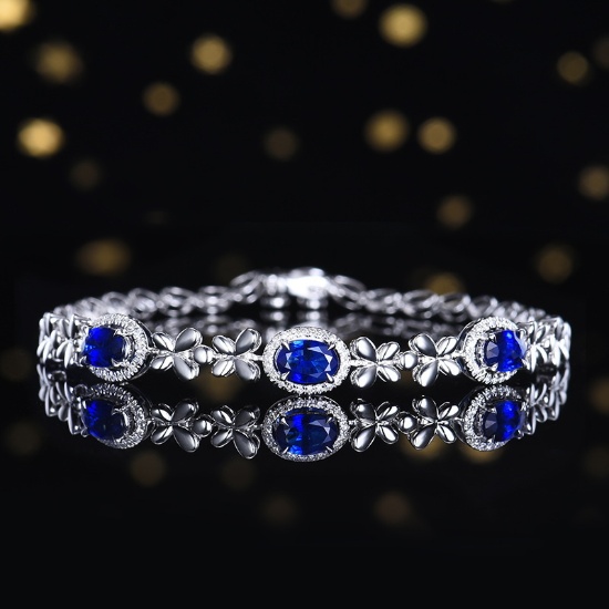 14k Gold 1.76 Ctw Vivid Blue Natural Sapphire & Diamond Bracelet