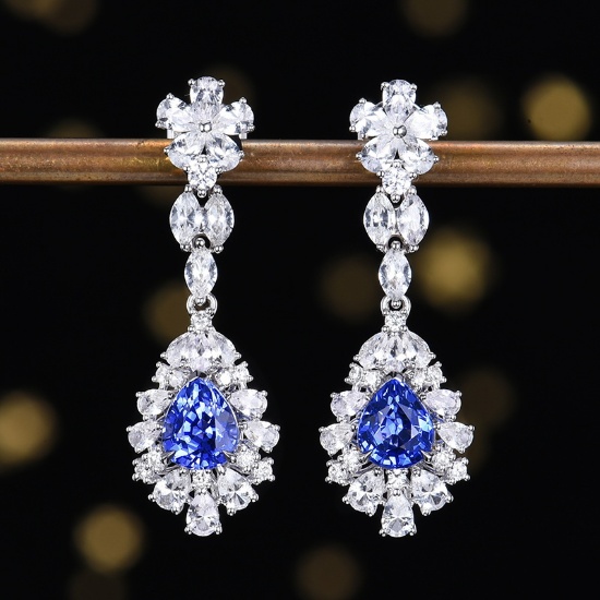 14k Gold 3.52 Ctw Natural Sapphire & Diamond Earrings