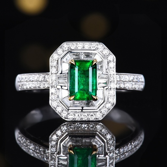 14k Gold 1.06 Ctw Vivid Green Natural Emerald & Diamond Ring