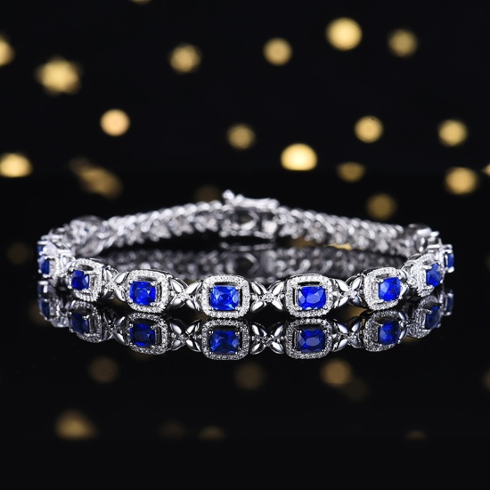 14k Gold 2.93 Ctw Vivid Blue Natural Sapphire & Diamond Bracelet