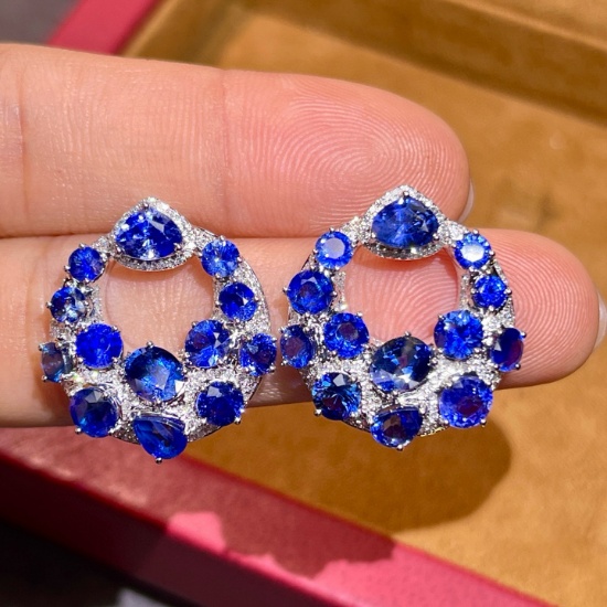 14k Gold 9.5 Ctw Natural Sapphire & Diamond Earrings