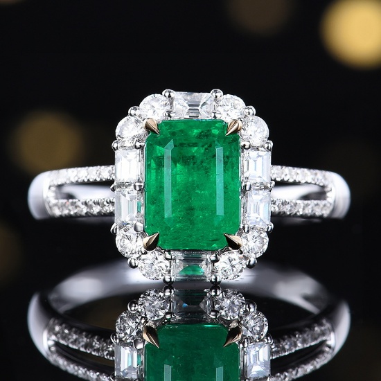 14k Gold 2.96 Ctw Vivid Green Natural Emerald & Diamond Ring