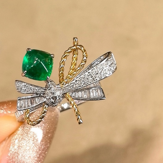 14k Gold 1.75 Ctw Vivid Green Natural Emerald & Diamond Ring