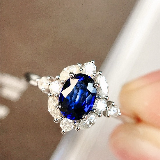 14k Gold 0.83 Ctw Natural Sapphire & Diamond Ring