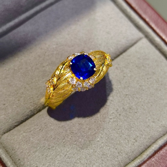 14k Gold 1.41 Ctw Natural Sapphire & Diamond Ring