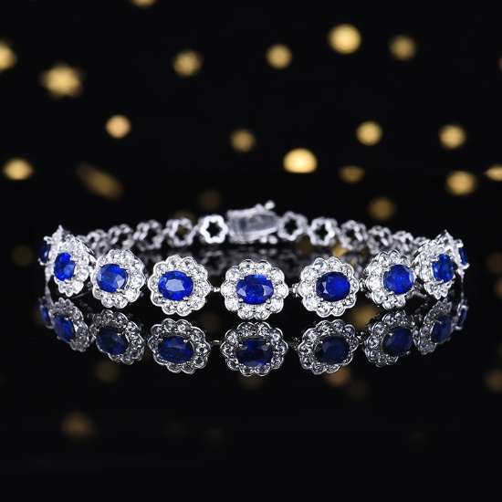 14k Gold 3.89 Ctw Natural Sapphire & Diamond Bracelet