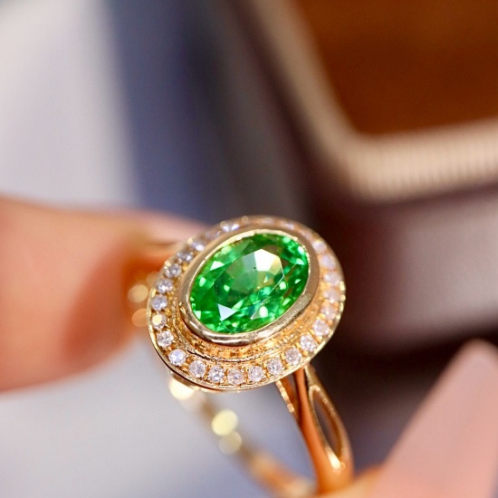 14k Gold 2.08 Ctw Natural Tsavorite & Diamond Ring