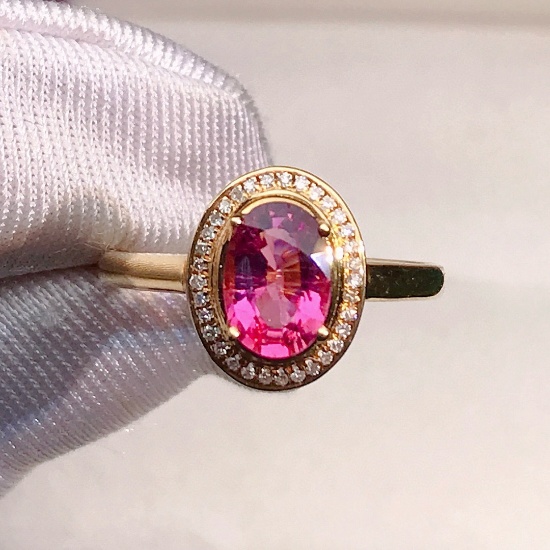 14k Gold 0.95 Ctw Natural Tourmaline & Diamond Ring