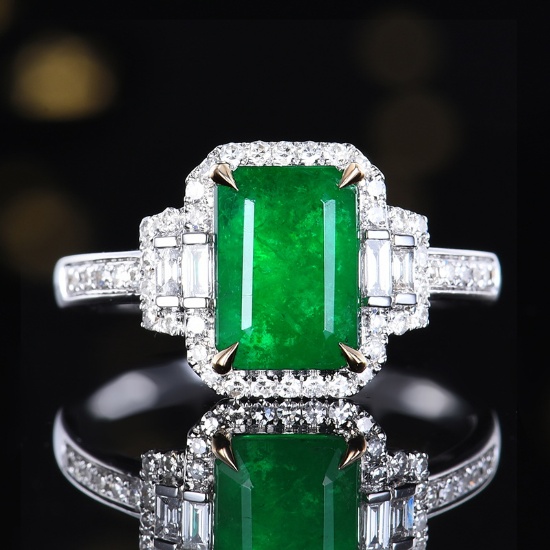 14k Gold 2.47 Ctw Vivid Green Natural Emerald & Diamond Ring