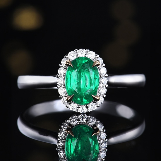 14k Gold 0.92 Ctw Natural Emerald & Diamond Ring