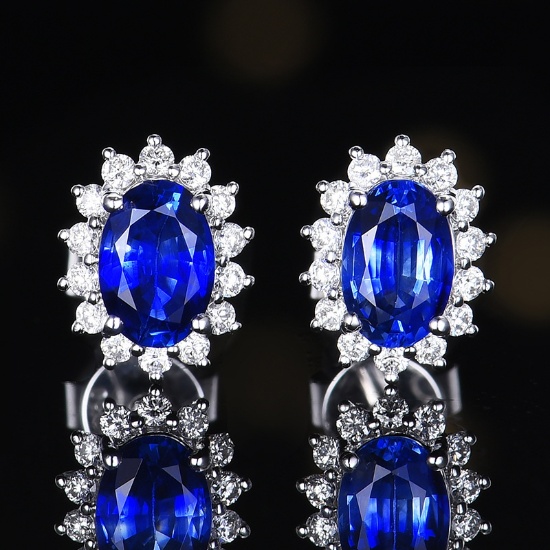 14k Gold 1.29 Ctw Natural Sapphire & Diamond Earrings