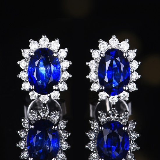 14k Gold 1.24 Ctw Natural Sapphire & Diamond Earrings