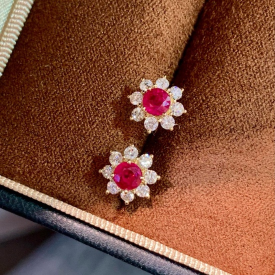 14k Gold 1.20 Ctw Natural Ruby & Diamond Earrings