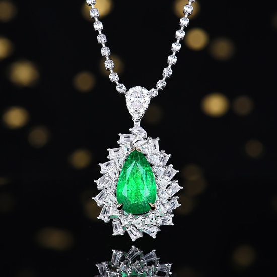 14k Gold 3.09 Ctw Vivid Green Natural Emerald & Sapphire Pendant( Without Chain )