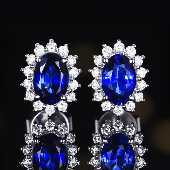14k Gold 1.21 Ctw Natural Sapphire & Diamond Earrings