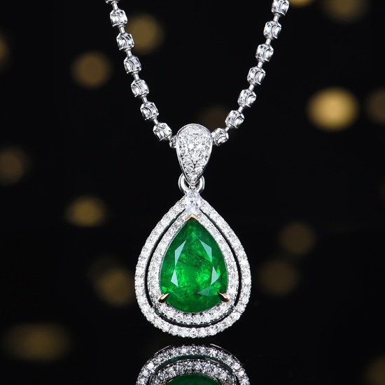 14k Gold 1.71 Ctw Vivid Green Natural Emerald & Diamond Pendant( Without Chain )