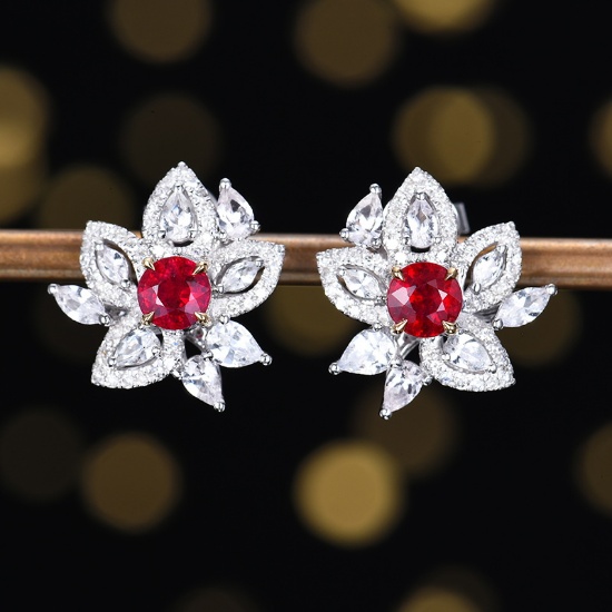 14k Gold 0.95 Ctw Natural Ruby & Diamond Earrings