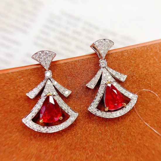 14k Gold 2.2 Ct Vivid Red Natural Ruby & Diamond Earrings