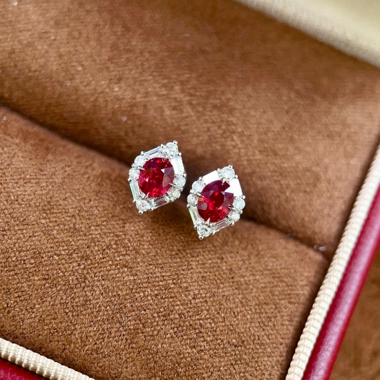 14k Gold 0.85 Ctw Natural Ruby & Diamond Earrings