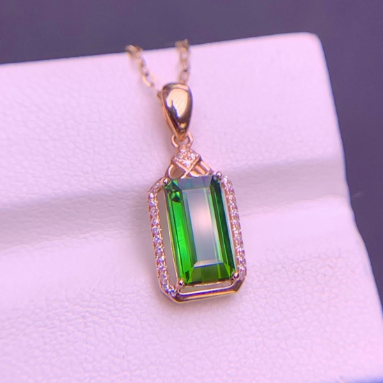 14k Gold 2.4 Ct Natural Tourmaline & Diamond Pendant( Without Chain )