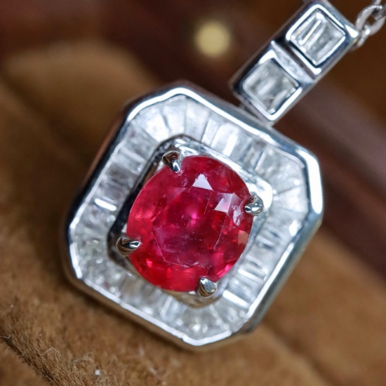 14k Gold 1.58 Ctw Natural Ruby & Diamond Pendant( Without Chain )