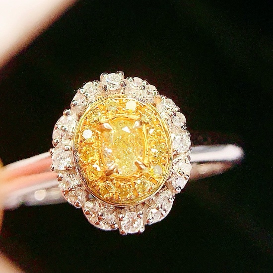 14k Gold 0.26 Ct Natural Yellow Diamond & Diamond Ring/pendant( Without Chain )
