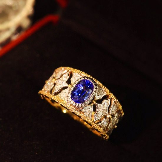 14k Gold 0.87 Ctw Natural Sapphire & Diamond Ring