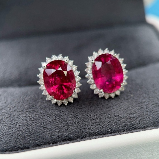 14k Gold 5.83 Ctw Natural Tourmaline & Diamond Earrings