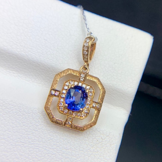 14k Gold 0.6 Ct Natural Sapphire & Diamond Pendant( Without Chain )