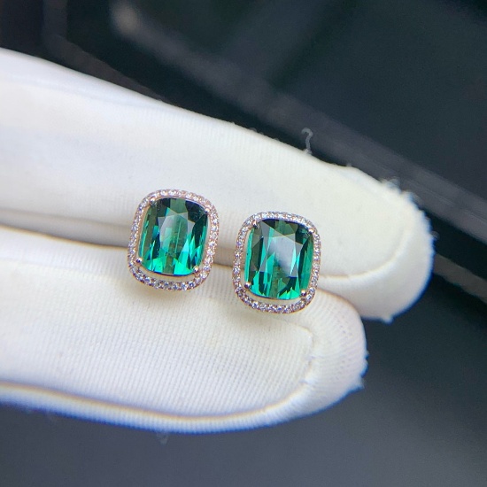 14k Gold 3.7 Ct Natural Tourmaline & Diamond Earrings