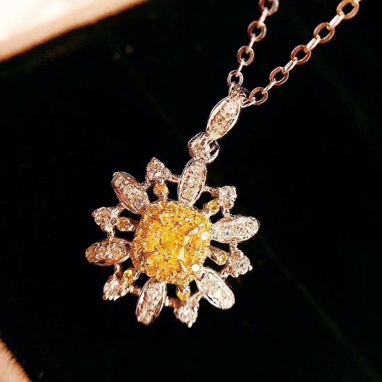 14k Gold 0.29 Ct Natural Yellow Diamond & Diamond Pendant( Without Chain )