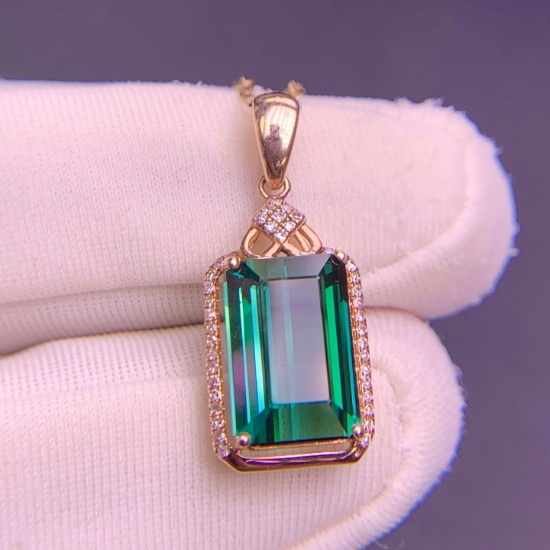 14k Gold 3.4 Ct Natural Tourmaline & Diamond Pendant( Without Chain )