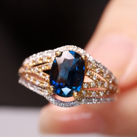 14k Gold 1.1 Ct Natural Sapphire & Diamond Ring