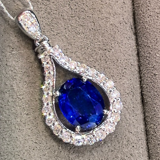 14k Gold 2.31 Ctw Natural Sapphire & Diamond Pendant( Without Chain )