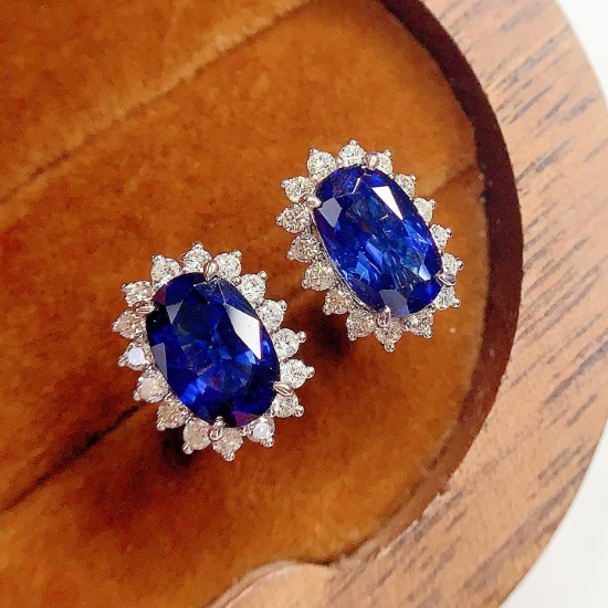 14k Gold 2.6 Ct Natural Sapphire & Diamond Earrings