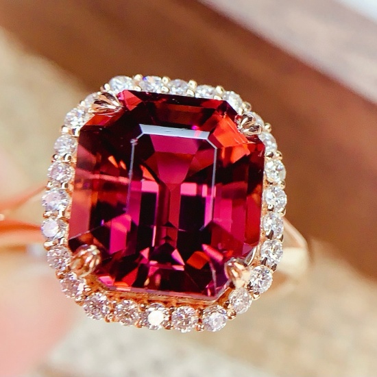 14k Gold 5.38 Ct Natural Tourmaline & Diamond Ring