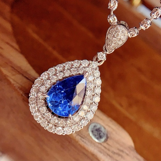 14k Gold 1.45 Ct Natural Sapphire & Diamond Pendant( Without Chain )