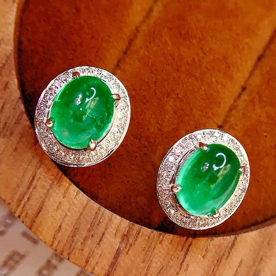 14k Gold 2.56 Ct Natural Emerald & Diamond Earrings