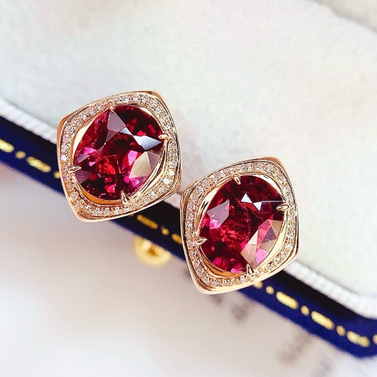 14k Gold 3.5 Ct Natural Tourmaline & Diamond Earrings
