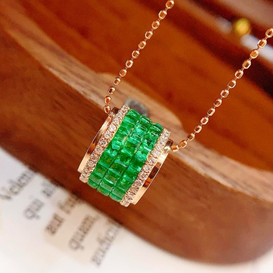 14k Gold 2 Ct Natural Emerald & Diamond Necklace