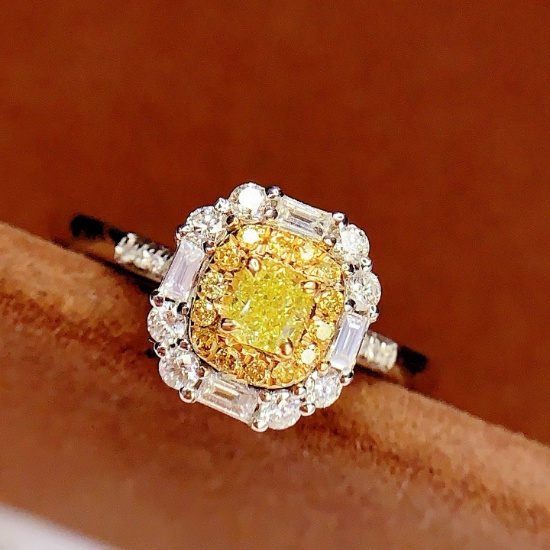 14k Gold 0.29 Ct Natural Yellow Diamond & Diamond Ring
