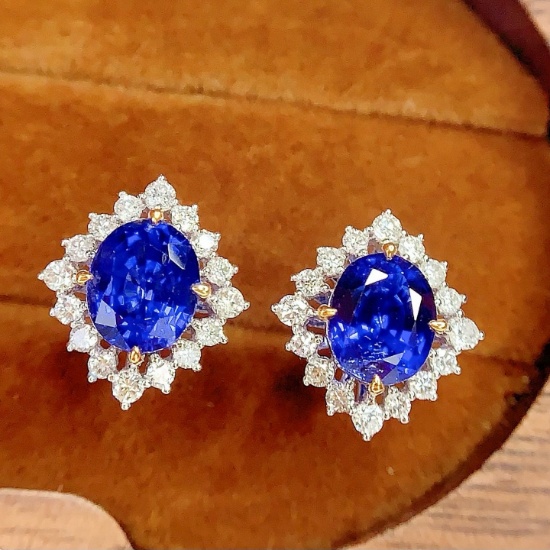 14k Gold 2.8 Ct Natural Sapphire & Diamond Earrings