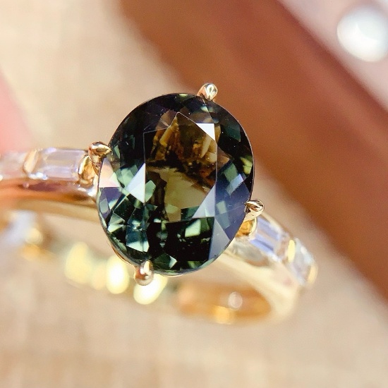 14k Gold 2.7 Ct Natural Tourmaline & Sapphire Ring