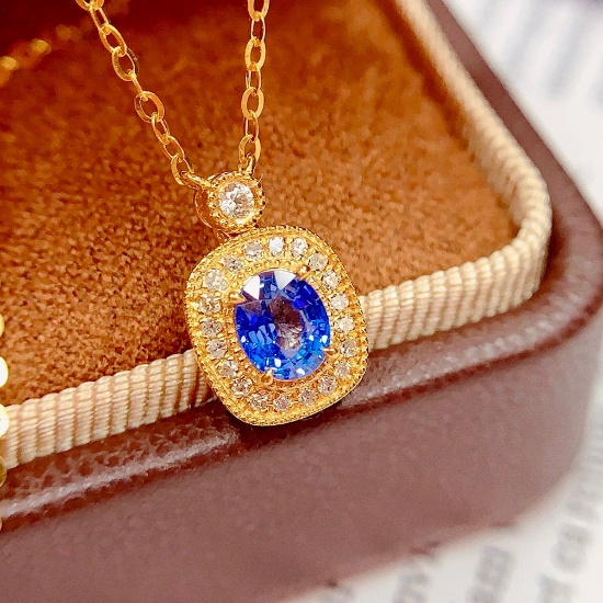 14k Gold 0.65 Ct Natural Sapphire & Diamond Necklace